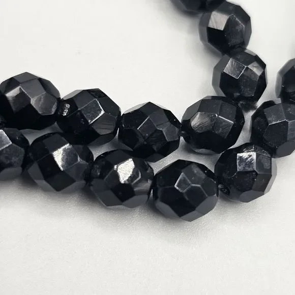 Black Glass Bead Necklace Facet Cut Rhinestone Rondelle Lobster Clasp 24" - Picture 9 of 10